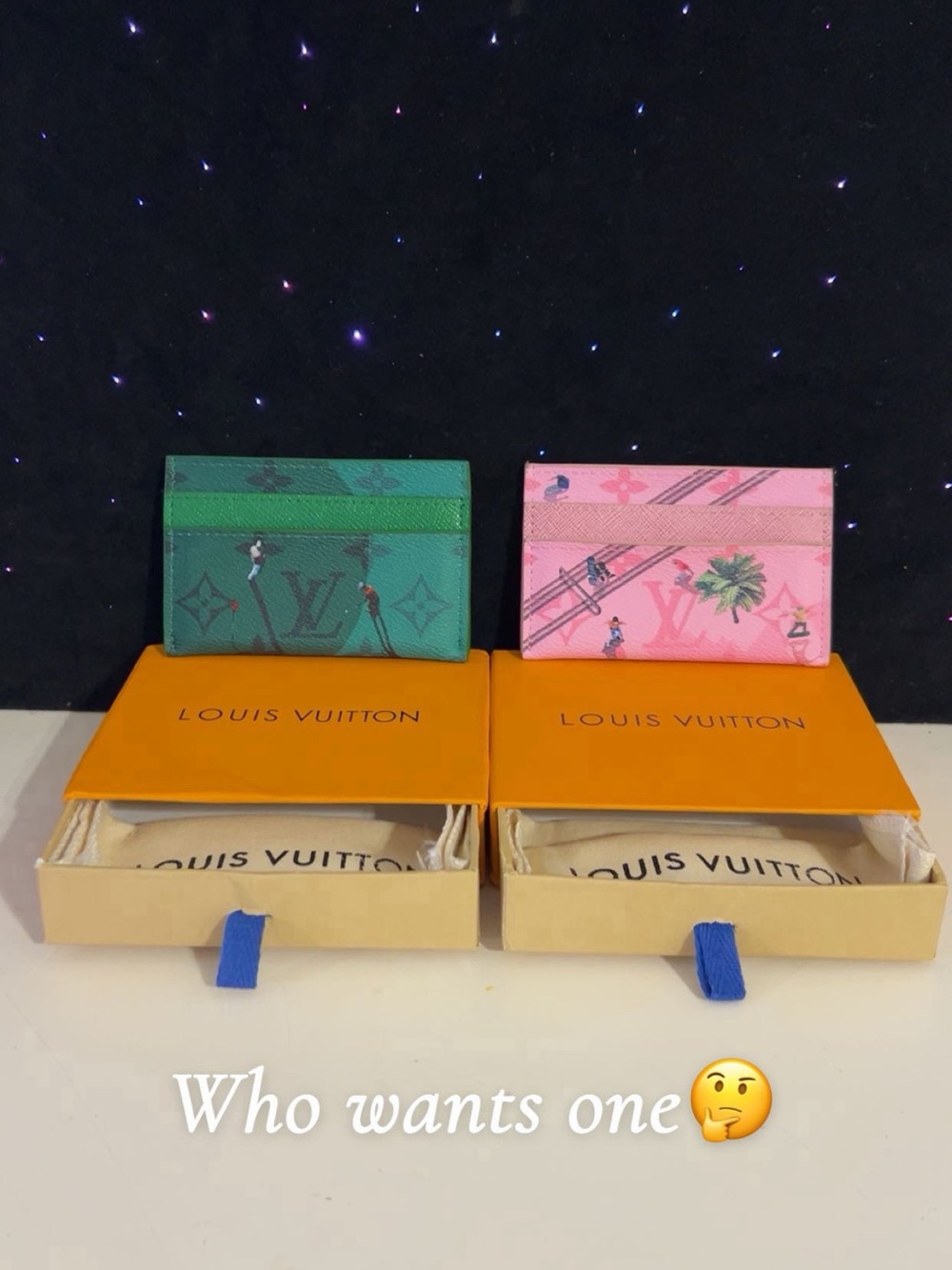 Louis Vuitton Green and Pink Monogram Card Holder Duo